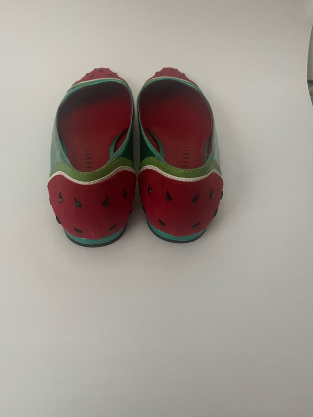 Katy Perry Collections Metallic Green and Red Watermelon-Print Pointed Flats - Picture 3 of 5